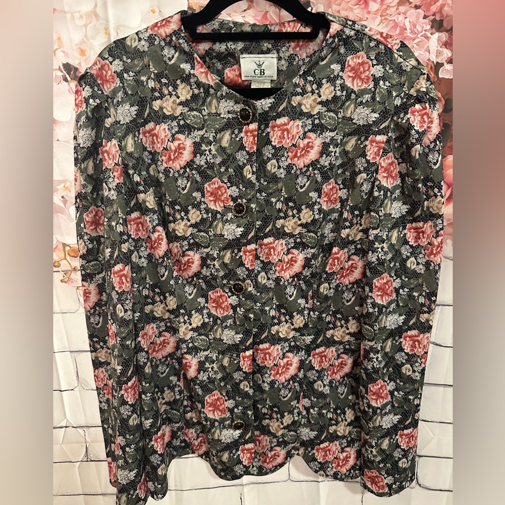 1980s Floral Satin Vintage Blazer Size Medium